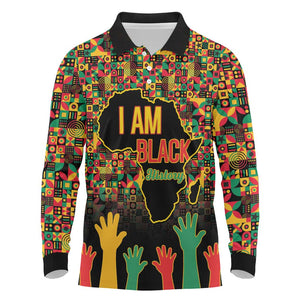 Black History Month Long Sleeve Polo Shirt I'm Black And I'm Proud