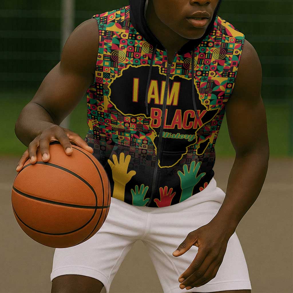 Black History Month Sleeveless Zip Hoodie I'm Black And I'm Proud - African Pride