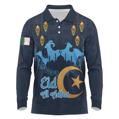 Happy Eid Al-Adha Long Sleeve Polo Shirt Algeria Mubarak