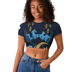 Happy Eid Al-Adha Raglan Cropped T shirt Algeria Mubarak