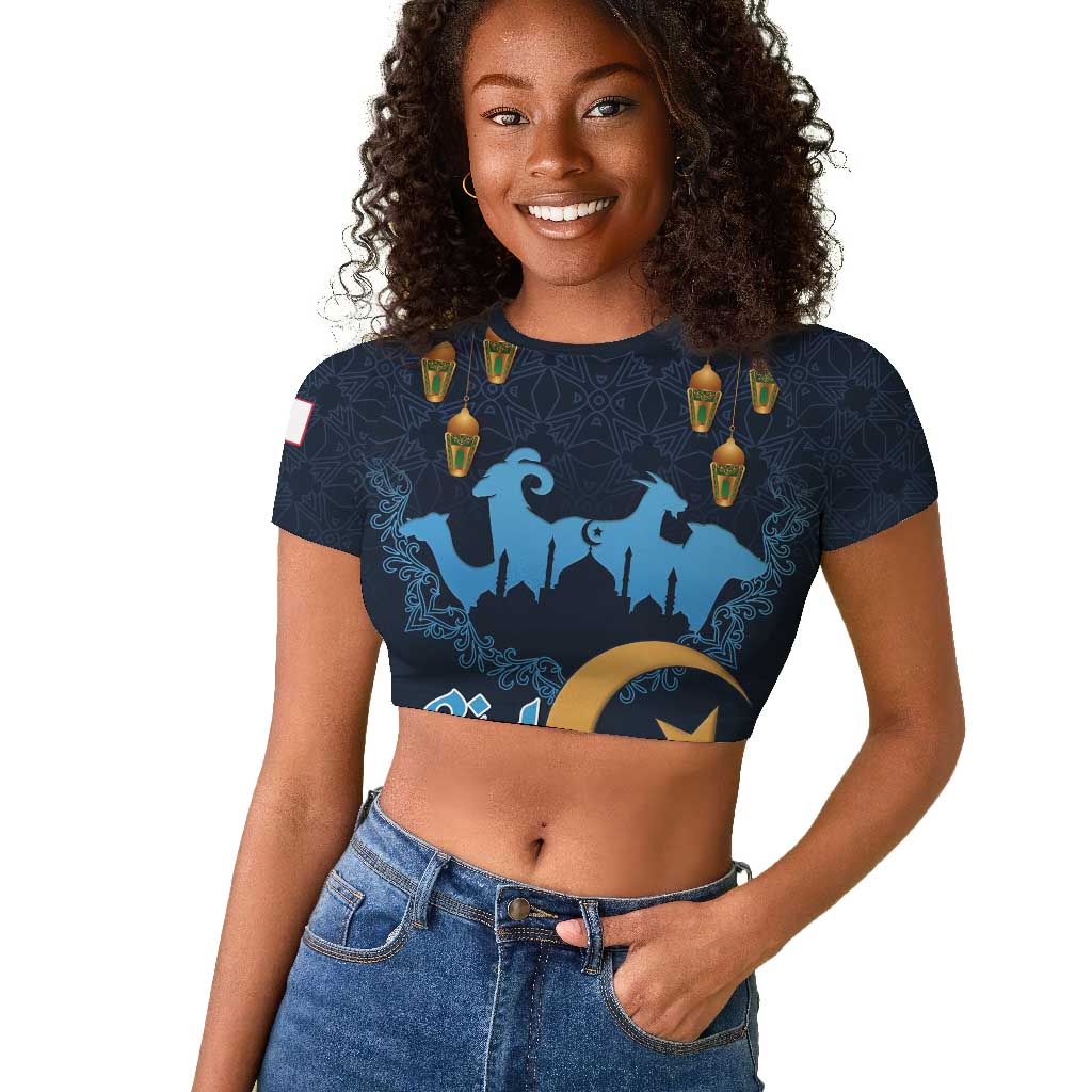 Happy Eid Al-Adha Raglan Cropped T shirt Algeria Mubarak