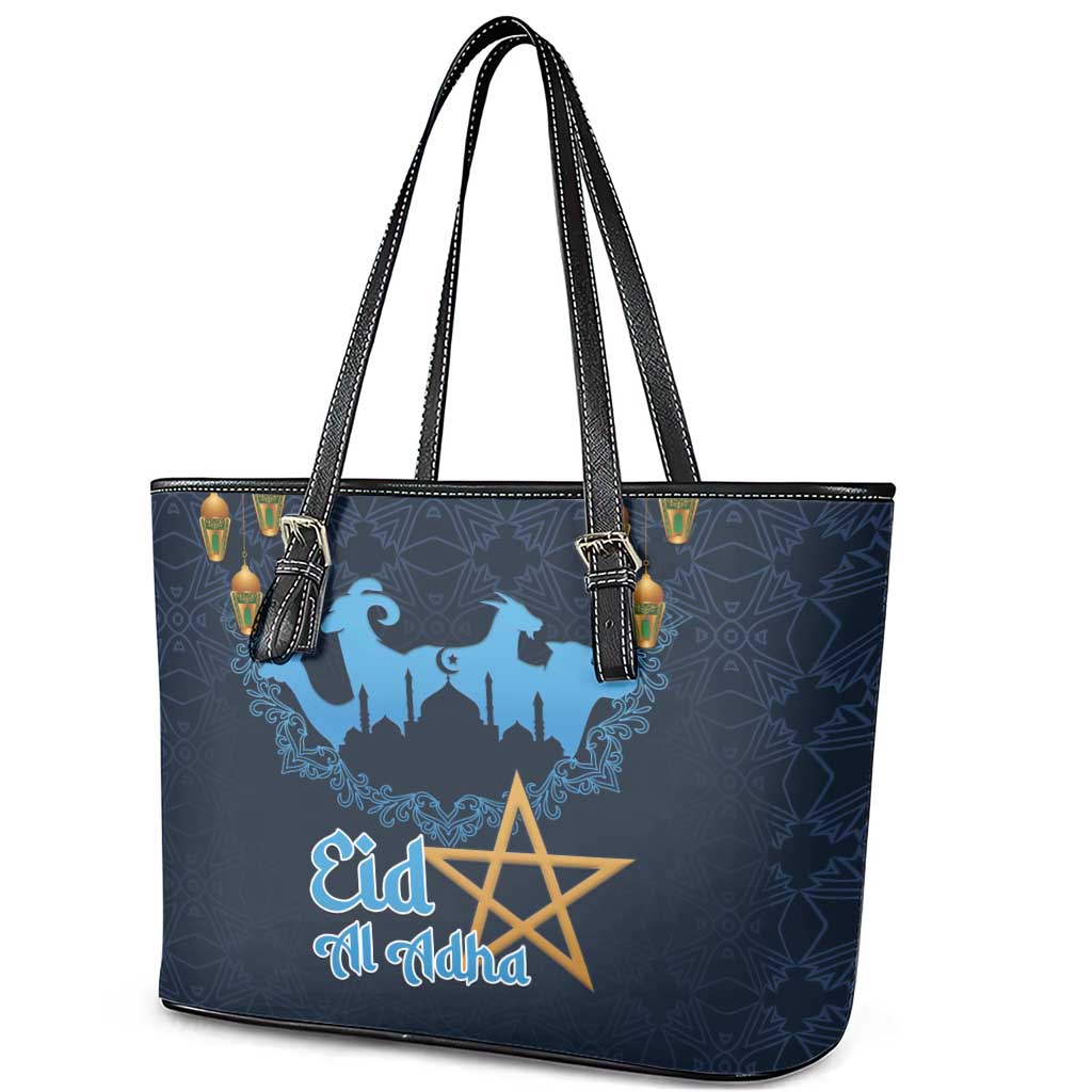 Happy Eid Al-Adha Leather Tote Bag Morocco Mubarak