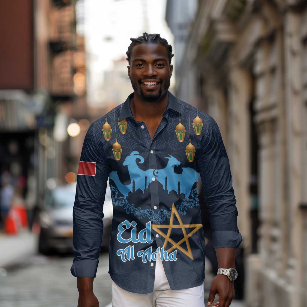 Happy Eid Al-Adha Long Sleeve Button Shirt Morocco Mubarak