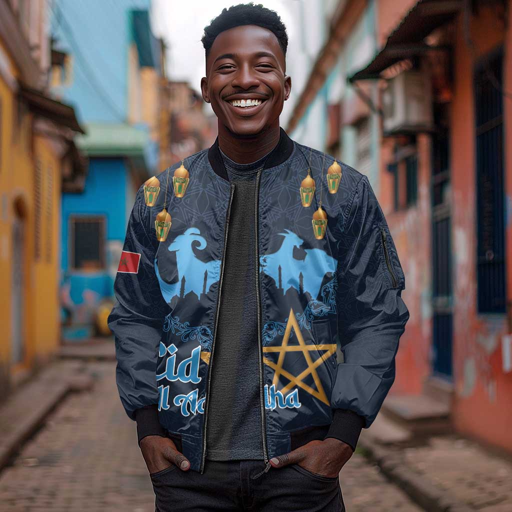 Happy Eid Al-Adha Sleeve Zip Bomber Jacket Morocco Mubarak