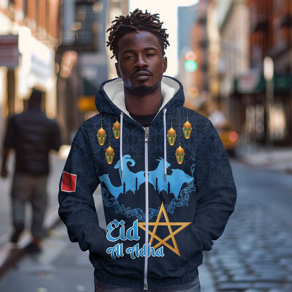 Happy Eid Al-Adha Zip Hoodie Morocco Mubarak