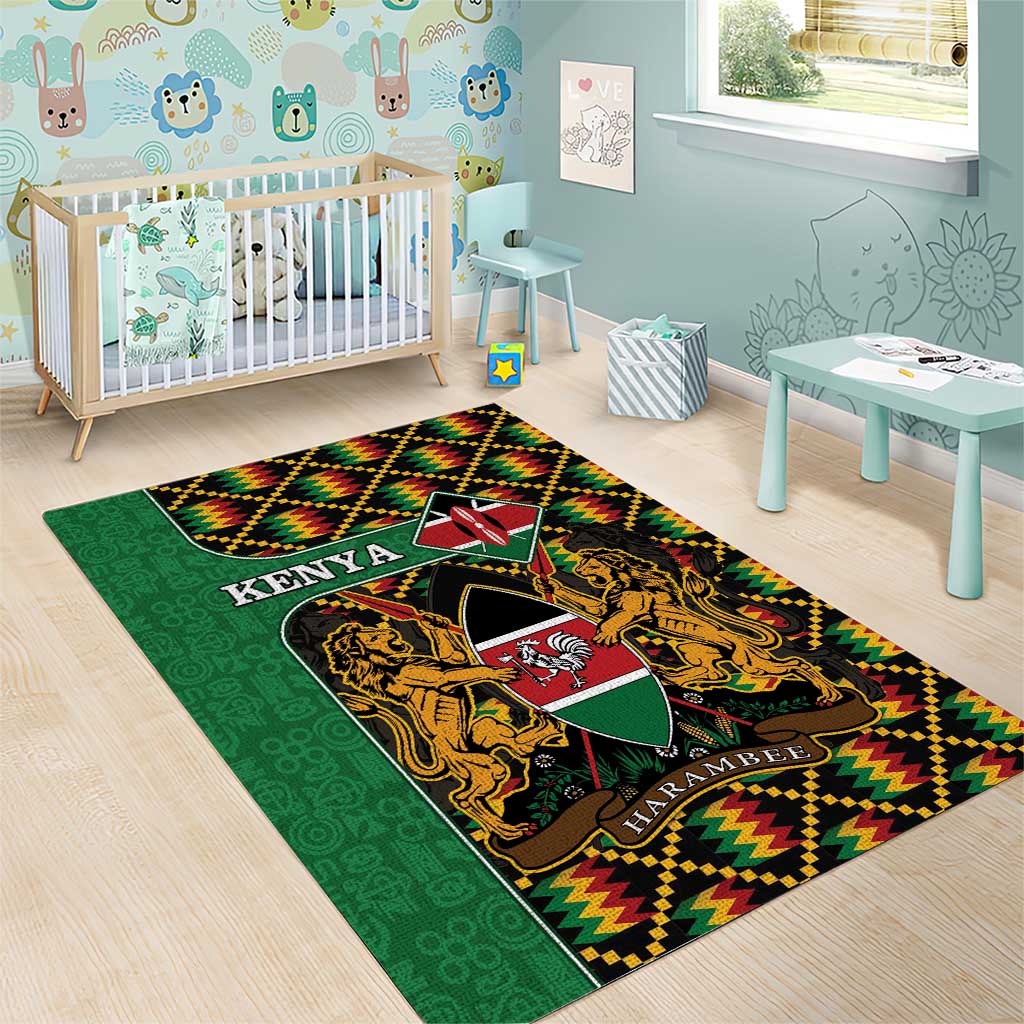 Kenya Area Rug - Kente Pattern, Coat Of Arms Design