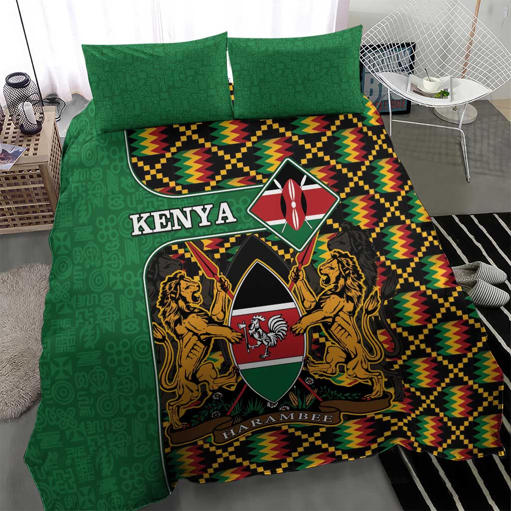 Kenya Bedding Set - Kente Pattern, Coat Of Arms Design