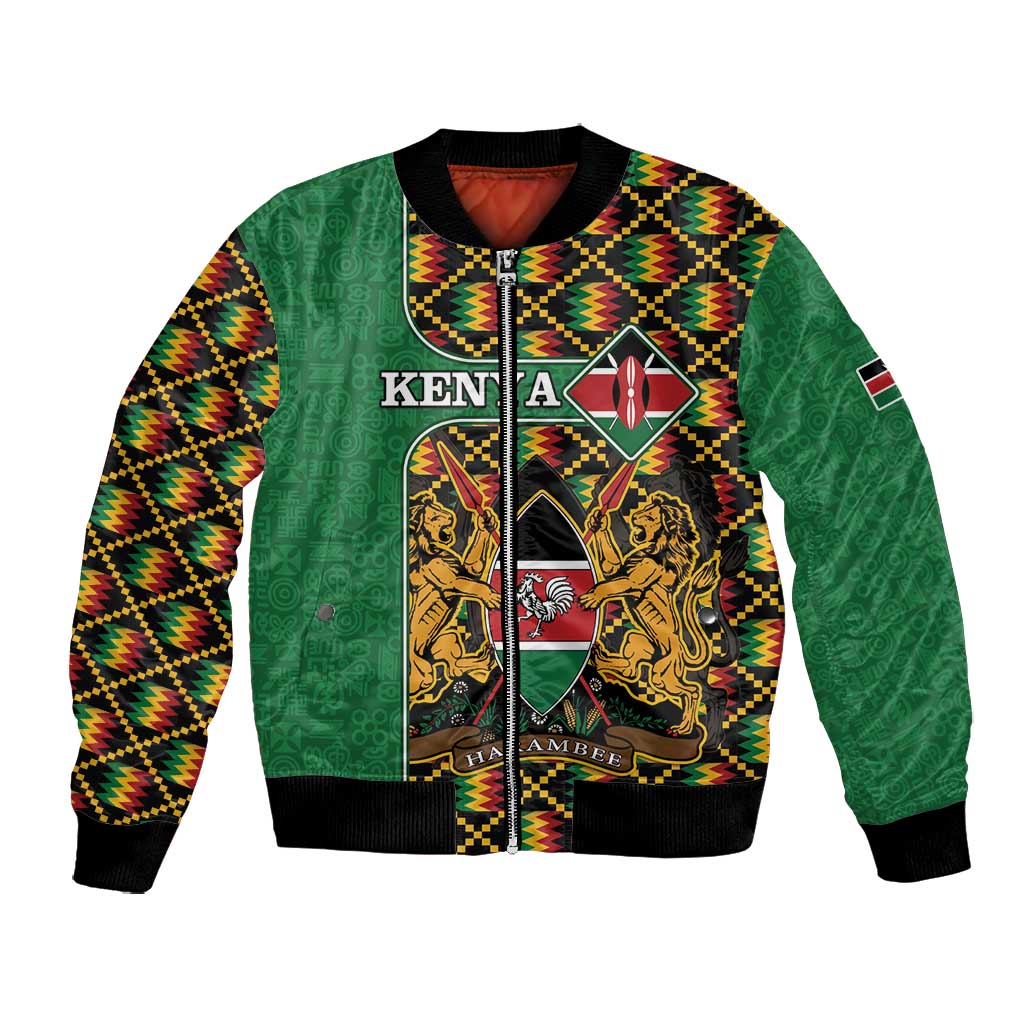 Kenya Bomber Jacket - Kente Pattern, Coat Of Arms Design