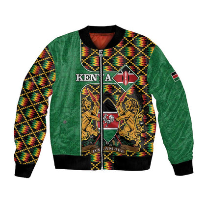 Kenya Bomber Jacket - Kente Pattern, Coat Of Arms Design