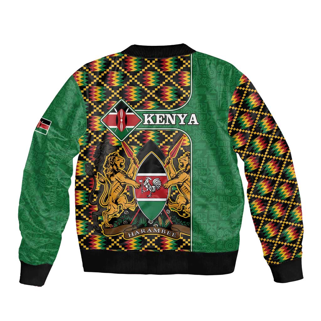 Kenya Bomber Jacket - Kente Pattern, Coat Of Arms Design