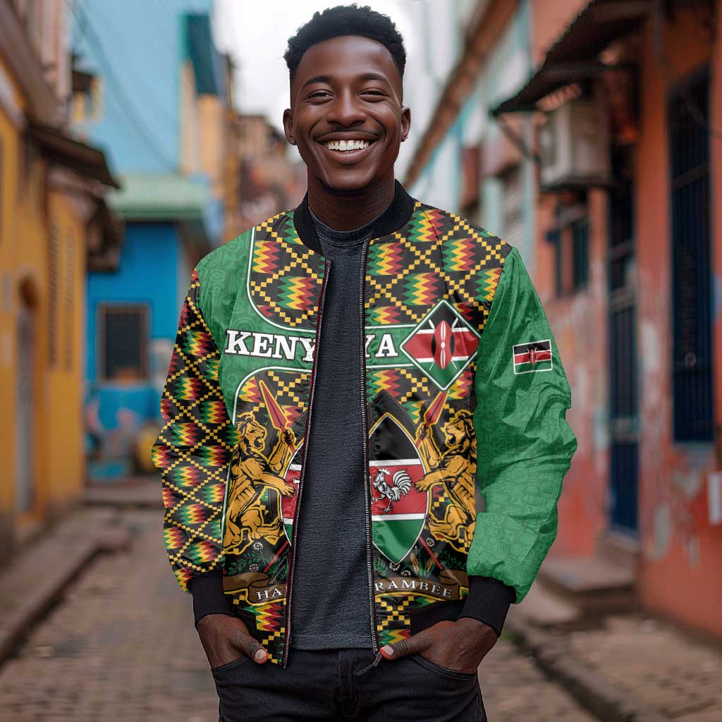 Kenya Bomber Jacket - Kente Pattern, Coat Of Arms Design