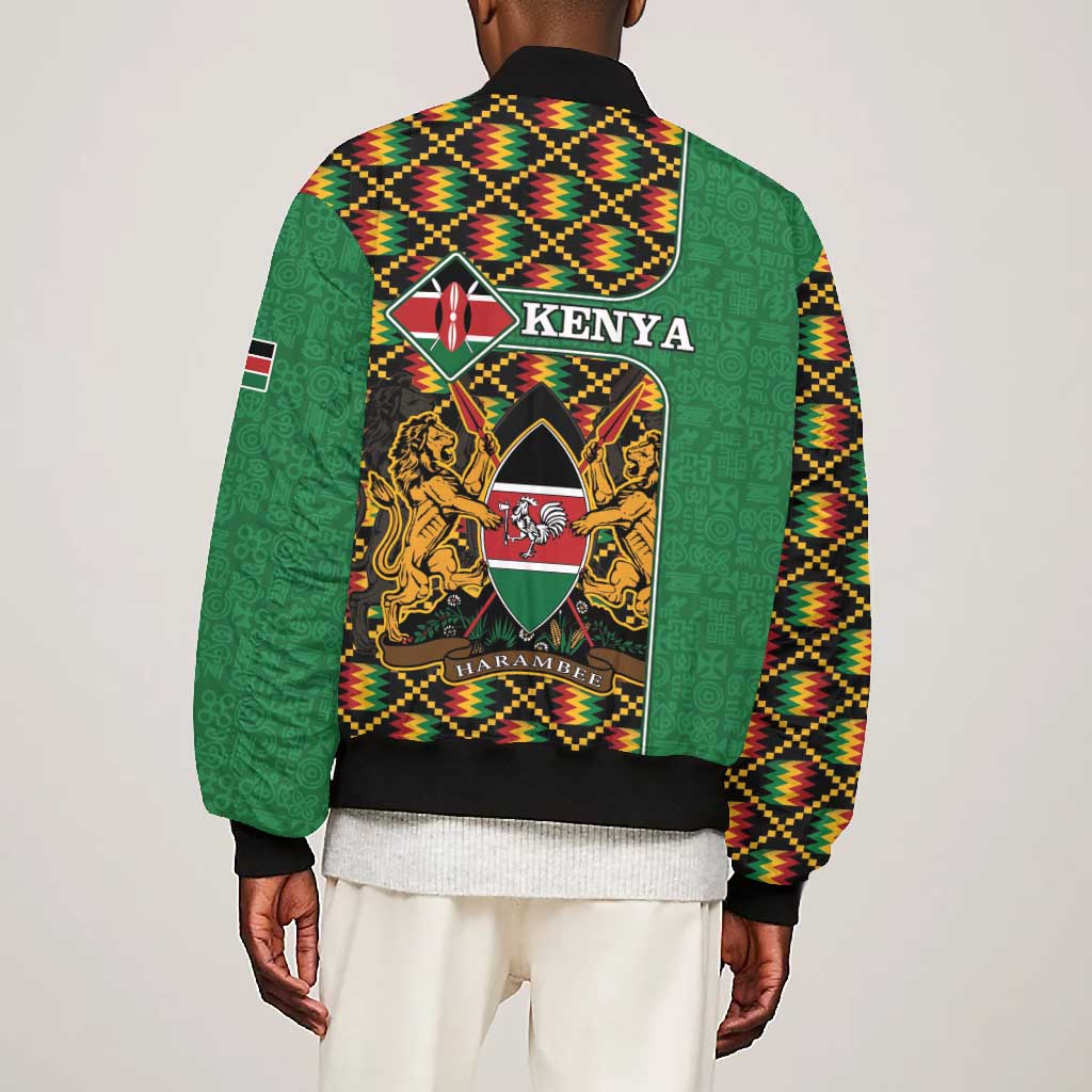 Kenya Bomber Jacket - Kente Pattern, Coat Of Arms Design