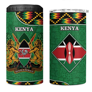 Kenya 4 in 1 Can Cooler Tumbler - Kente Pattern, Coat Of Arms Design