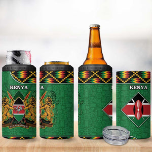 Kenya 4 in 1 Can Cooler Tumbler - Kente Pattern, Coat Of Arms Design