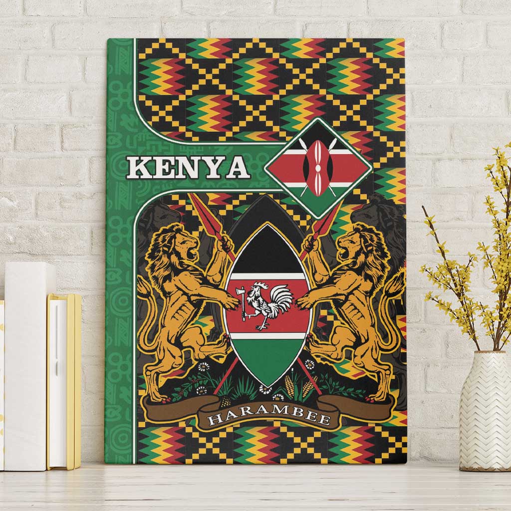 Kenya Canvas Wall Art - Kente Pattern, Coat Of Arms Design