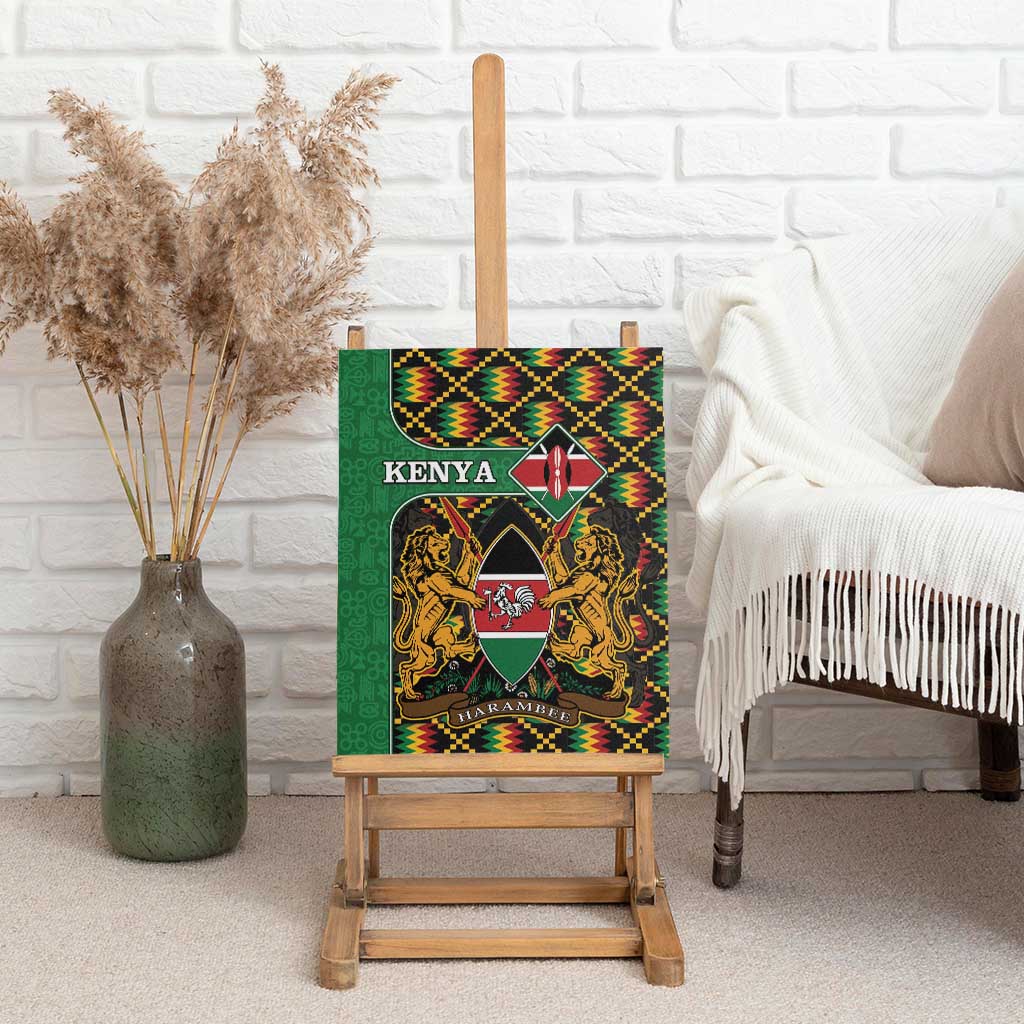 Kenya Canvas Wall Art - Kente Pattern, Coat Of Arms Design
