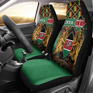 Kenya Car Seat Cover - Kente Pattern, Coat Of Arms Design