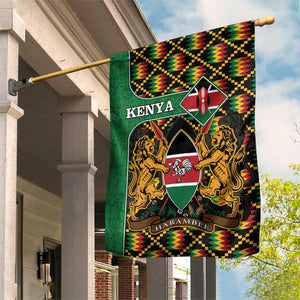 Kenya Garden Flag - Kente Pattern, Coat Of Arms Design