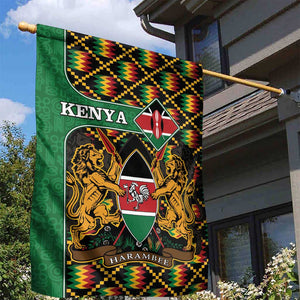 Kenya Garden Flag - Kente Pattern, Coat Of Arms Design