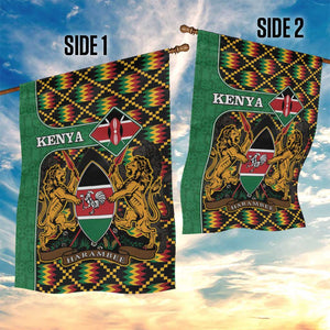 Kenya Garden Flag - Kente Pattern, Coat Of Arms Design