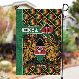 Kenya Garden Flag - Kente Pattern, Coat Of Arms Design