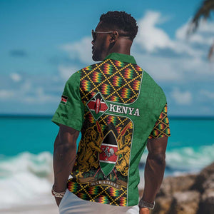 Kenya Hawaiian Shirt - Kente Pattern, Coat Of Arms Design