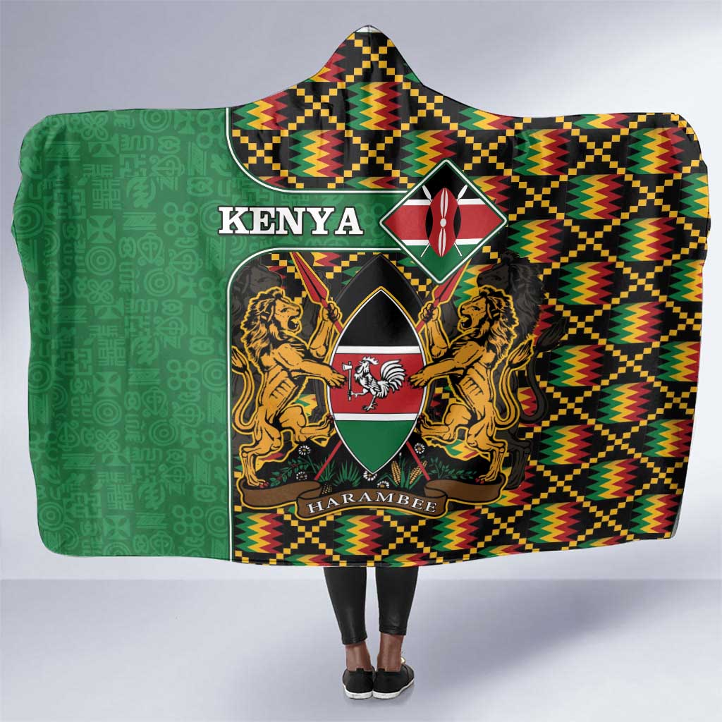 Kenya Hooded Blanket - Kente Pattern, Coat Of Arms Design