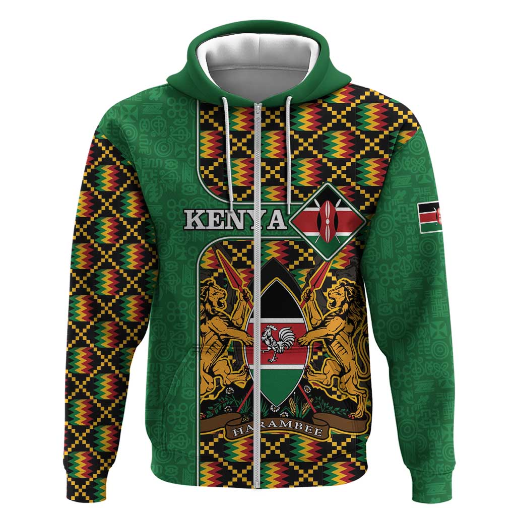 Kenya Hoodie - Kente Pattern, Coat Of Arms Design