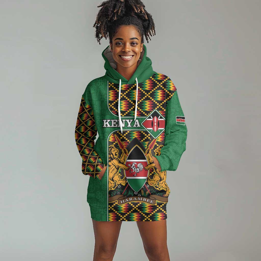 Kenya Hoodie Dress - Kente Pattern, Coat Of Arms Design