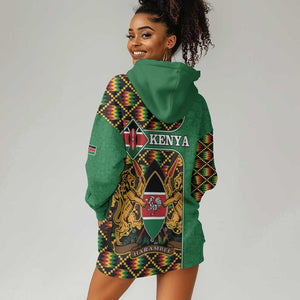 Kenya Hoodie Dress - Kente Pattern, Coat Of Arms Design