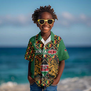 Kenya Kid Hawaiian Shirt - Kente Pattern, Coat Of Arms Design