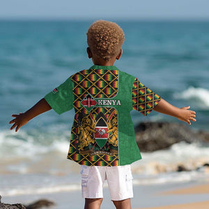 Kenya Kid Hawaiian Shirt - Kente Pattern, Coat Of Arms Design