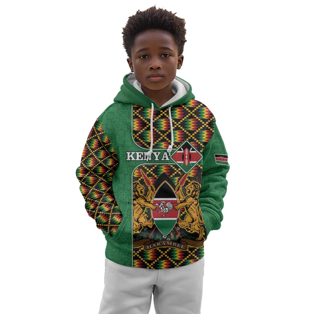 Kenya Kid Hoodie - Kente Pattern, Coat Of Arms Design