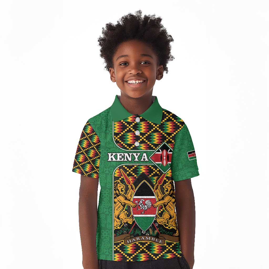 Kenya Kid Polo Shirt - Kente Pattern, Coat Of Arms Design