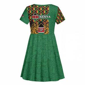 Kenya Kid Short Sleeve Dress - Kente Pattern, Coat Of Arms Design