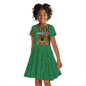 Kenya Kid Short Sleeve Dress - Kente Pattern, Coat Of Arms Design