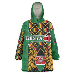 Kenya KId Wearable Blanket Hoodie - Kente Pattern, Coat Of Arms Design