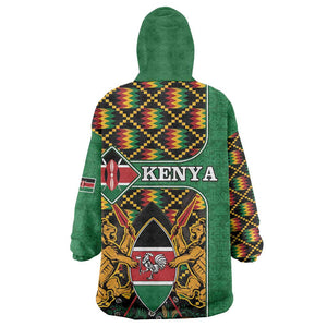 Kenya KId Wearable Blanket Hoodie - Kente Pattern, Coat Of Arms Design