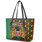Kenya Leather Tote Bag - Kente Pattern, Coat Of Arms Design