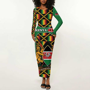 Kenya Long Sleeve Bodycon Dress - Kente Pattern, Coat Of Arms Design