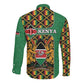 Kenya Long Sleeve Button Shirt - Kente Pattern, Coat Of Arms Design