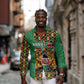 Kenya Long Sleeve Button Shirt - Kente Pattern, Coat Of Arms Design