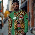 Kenya Long Sleeve Shirt - Kente Pattern, Coat Of Arms Design LT15