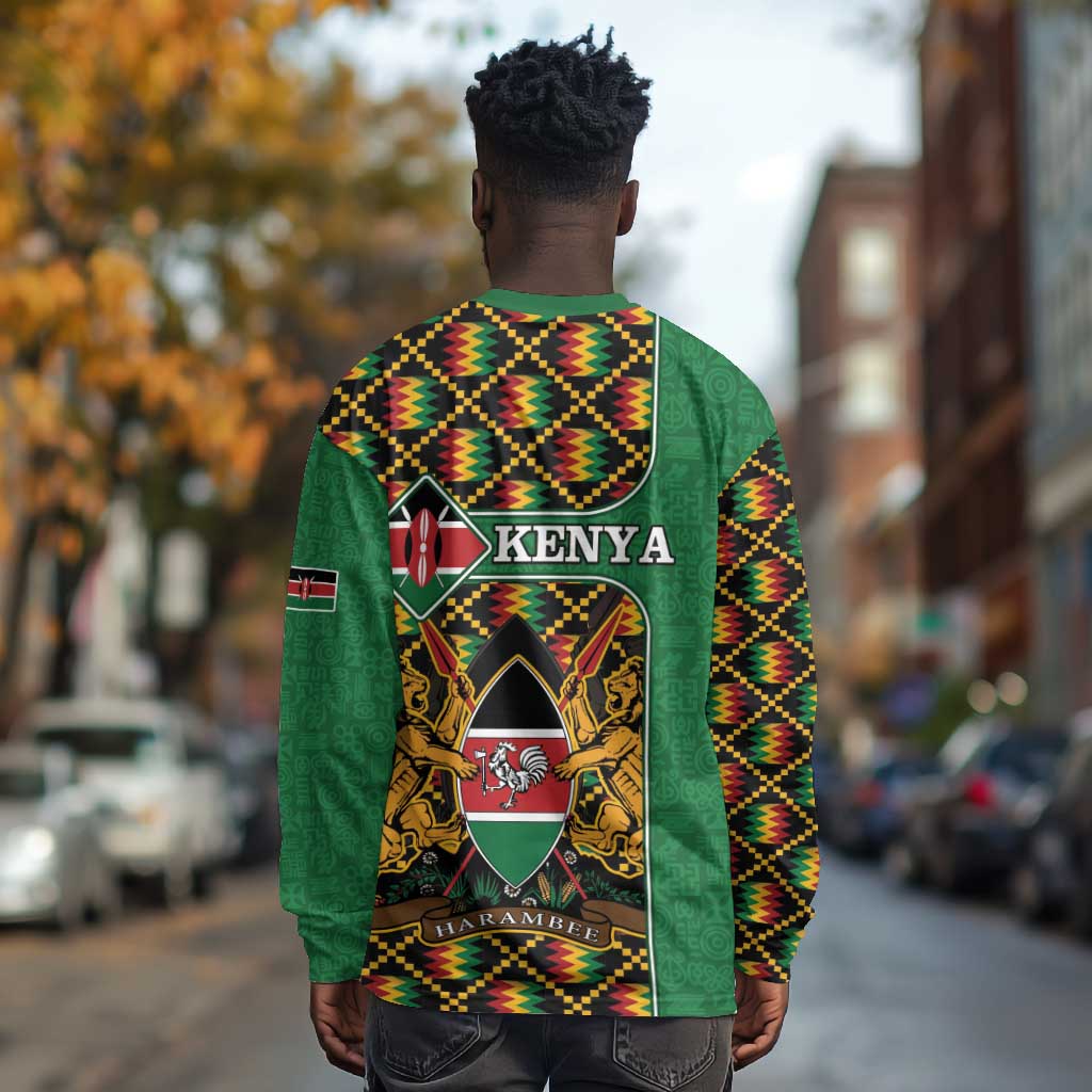 Kenya Long Sleeve Shirt - Kente Pattern, Coat Of Arms Design LT15