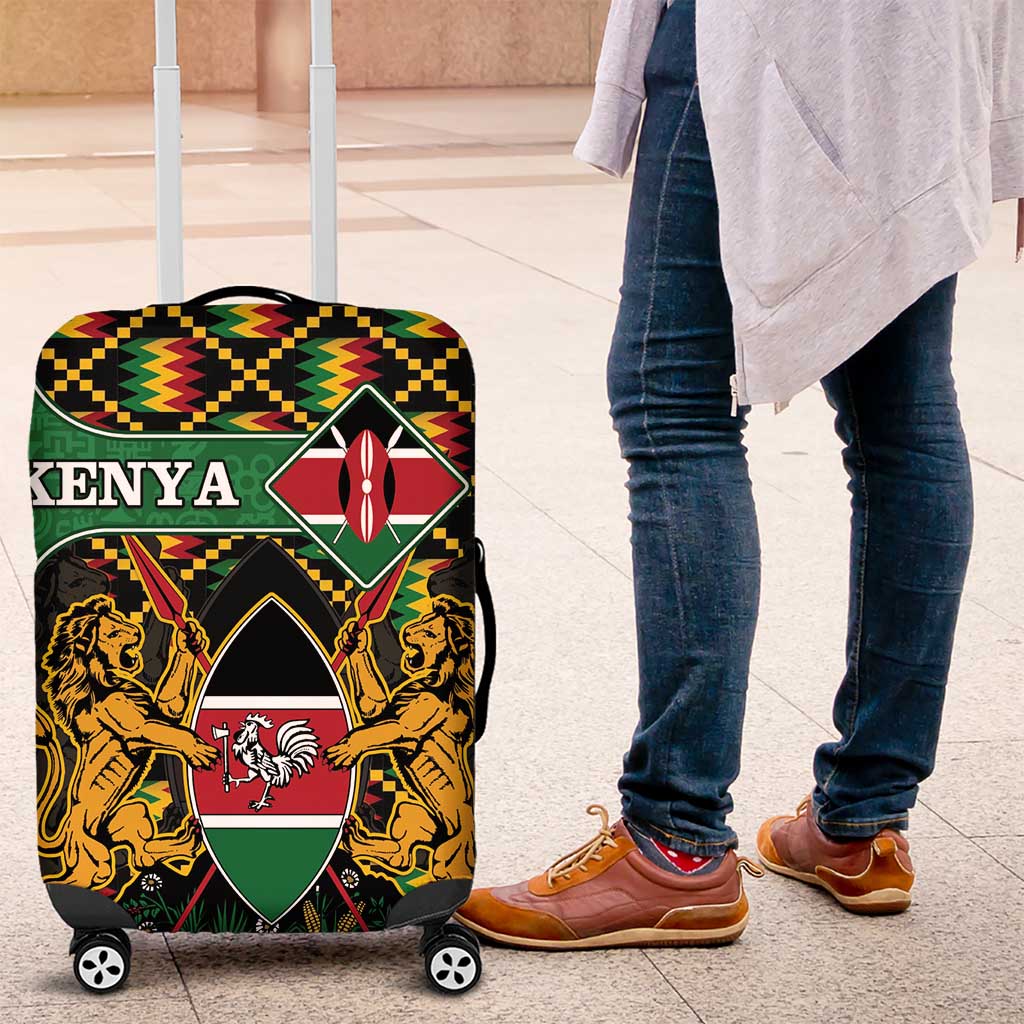 Kenya Luggage Cover - Kente Pattern, Coat Of Arms Design