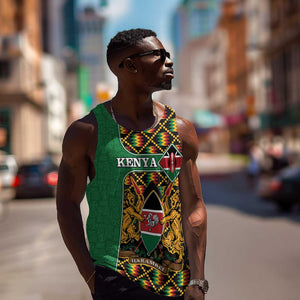 Kenya Men Tank Top - Kente Pattern, Coat Of Arms Design