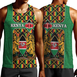 Kenya Men Tank Top - Kente Pattern, Coat Of Arms Design