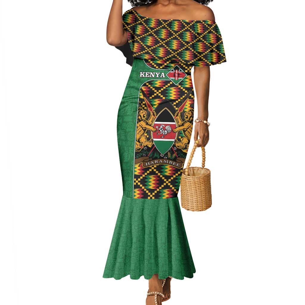 Kenya Mermaid Dress - Kente Pattern, Coat Of Arms Design