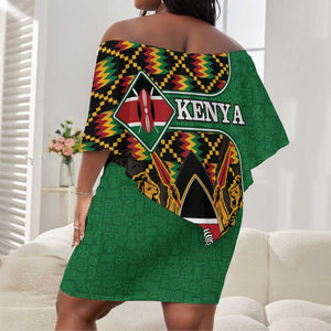 Kenya Off Shoulder Short Dress - Kente Pattern, Coat Of Arms Design