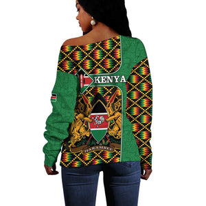 Kenya Off Shoulder Sweater - Kente Pattern, Coat Of Arms Design